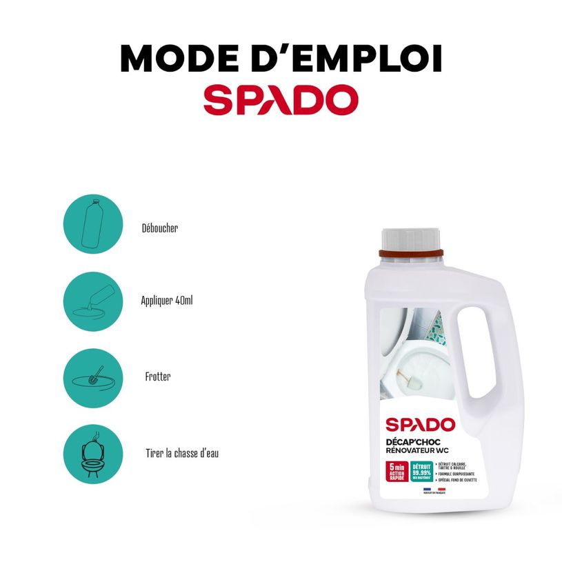 3172350121364-SPADO Décap' Choc - Rénovateur WC 3EN1 - produit de nettoyage - 1L--3
