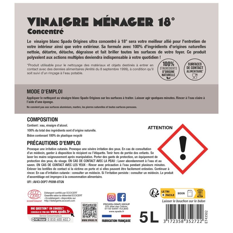 3172358352722-Gloss - Vinaigre Blanc ultra concentré - produit de nettoyage / détartrage - 5L--1