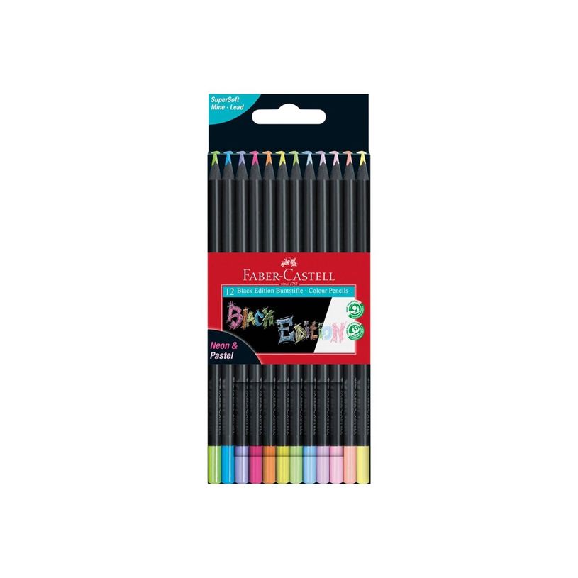 4005401164104-Faber-Castell Black Edition Neon+Pastel - 12 crayosn de couleur - couleurs brillantes asso-P_405122310_3-0
