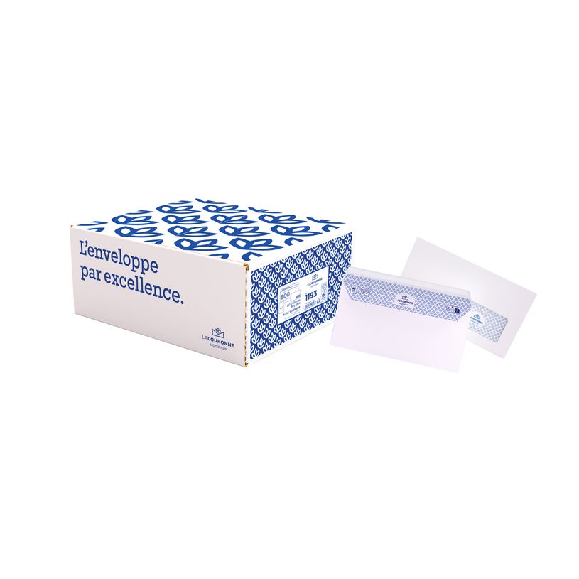 3240180011930-La Couronne - 500 Enveloppes DL 110 x 220 mm - 90 gr - fenêtre vitrex 45x100mm - blanc - bande aut-P_405123061_1-0
