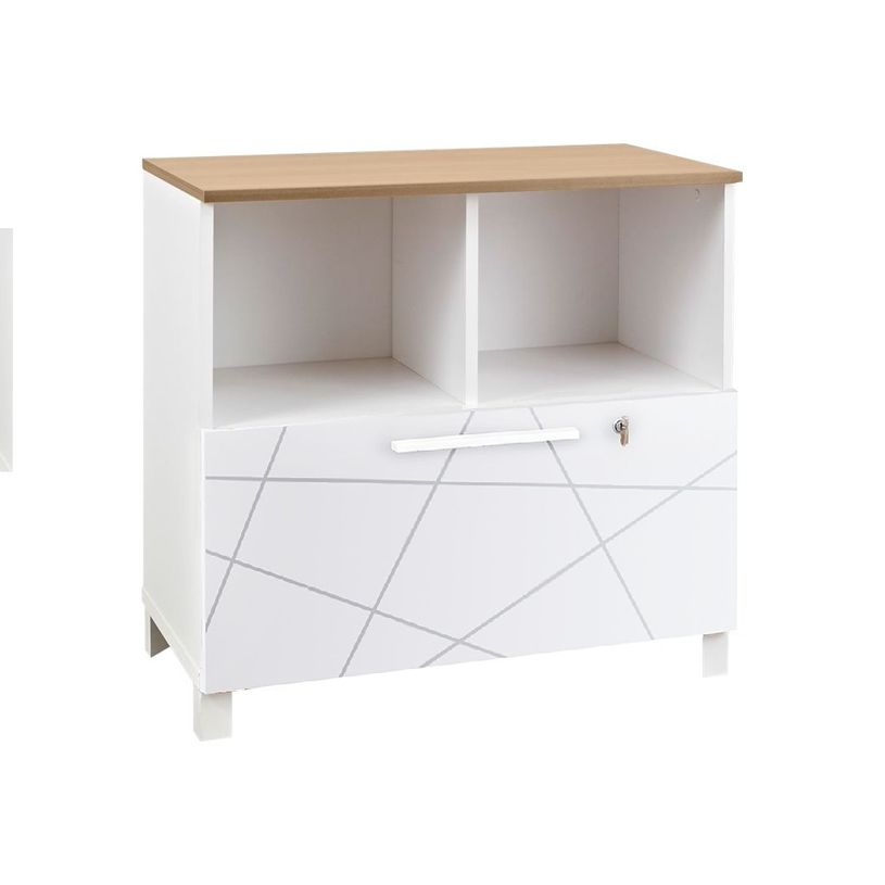3483600215987-Armoire mi-haute SUNDAY - L80 x H79 x P42 - 2 cases + 1 tiroir - blanc graphic - top non inclus en opti--2