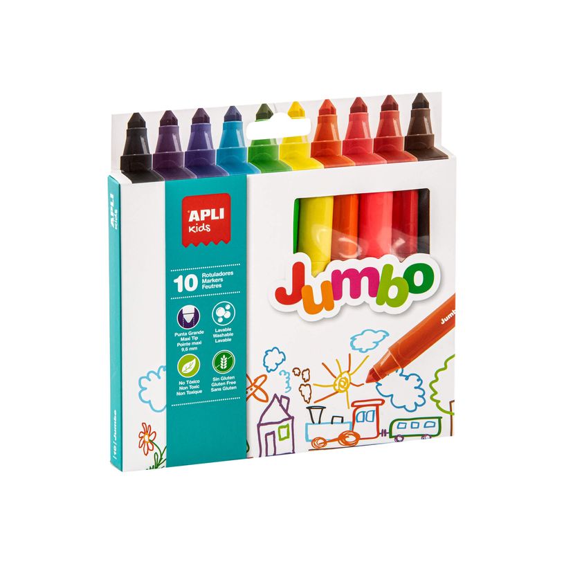 8410782168041-APLI kids Jumbo - Pack de 10 marqueurs - noir, rouge, vert, bleu clair, jaune, orange, bru-P_405124170_3-0
