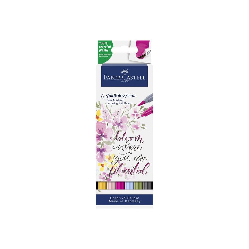 4005401645245-Faber-Castell Goldfaber Aqua - 6 Feutres double pointe - noir, jaune de cadmium, rose violet moyen, rose pâle, vert de c-P_405124207_2-5