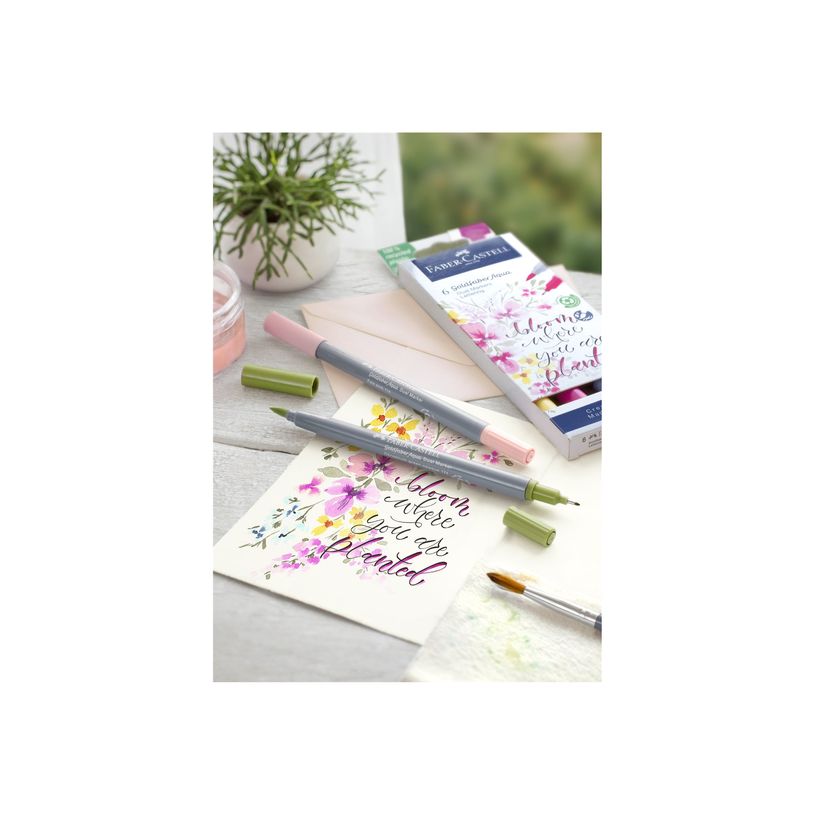 4005401645245-Faber-Castell Goldfaber Aqua - 6 Feutres double pointe - noir, jaune de cadmium, rose violet moyen, rose pâle, vert de c-P_405124207_4-2