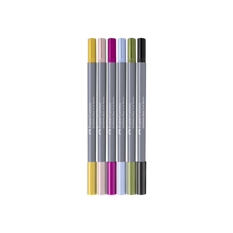 4005401645245-Faber-Castell Goldfaber Aqua - 6 Feutres double pointe - noir, jaune de cadmium, rose violet moyen, rose pâle, vert de c-P_405124207_8-1