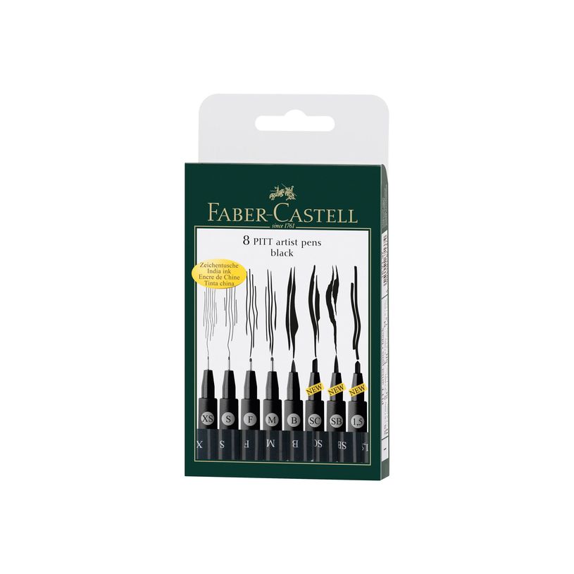 4005401671374-Faber-Castell Pitt Artist - Pack de 8 feutres à l'encre de Chine - noir-P_405125099_1-0