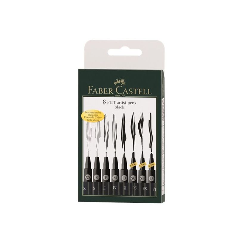 4005401671374-Faber-Castell Pitt Artist - Pack de 8 feutres à l'encre de Chine - noir-P_405125099_2-1