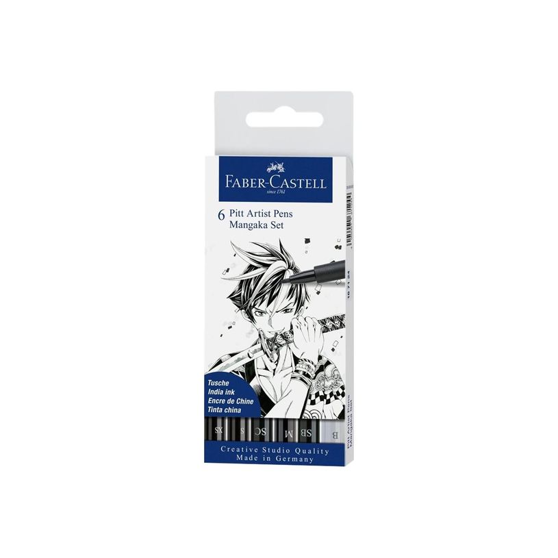 4005401671244-Faber-Castell Pitt Artist Pen Mangaka - Pack de 6 feutres à l'encre de Chine - noir-P_405125102_2-0