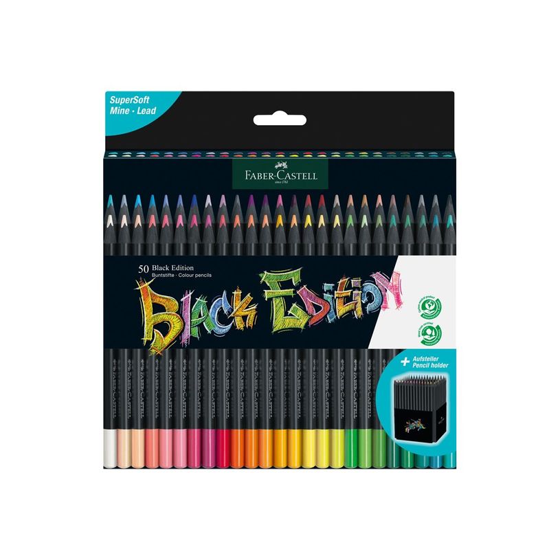 4005401164500-Faber-Castell Black Edition - 50 Crayons de couleur - assortiment de couleurs vives-P_405125122_1-1