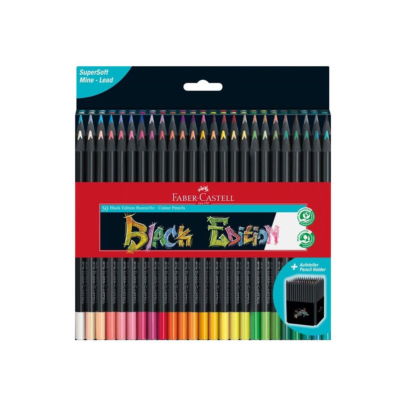 4005401164500-Faber-Castell Black Edition - 50 Crayons de couleur - assortiment de couleurs vives-P_405125122_2-0