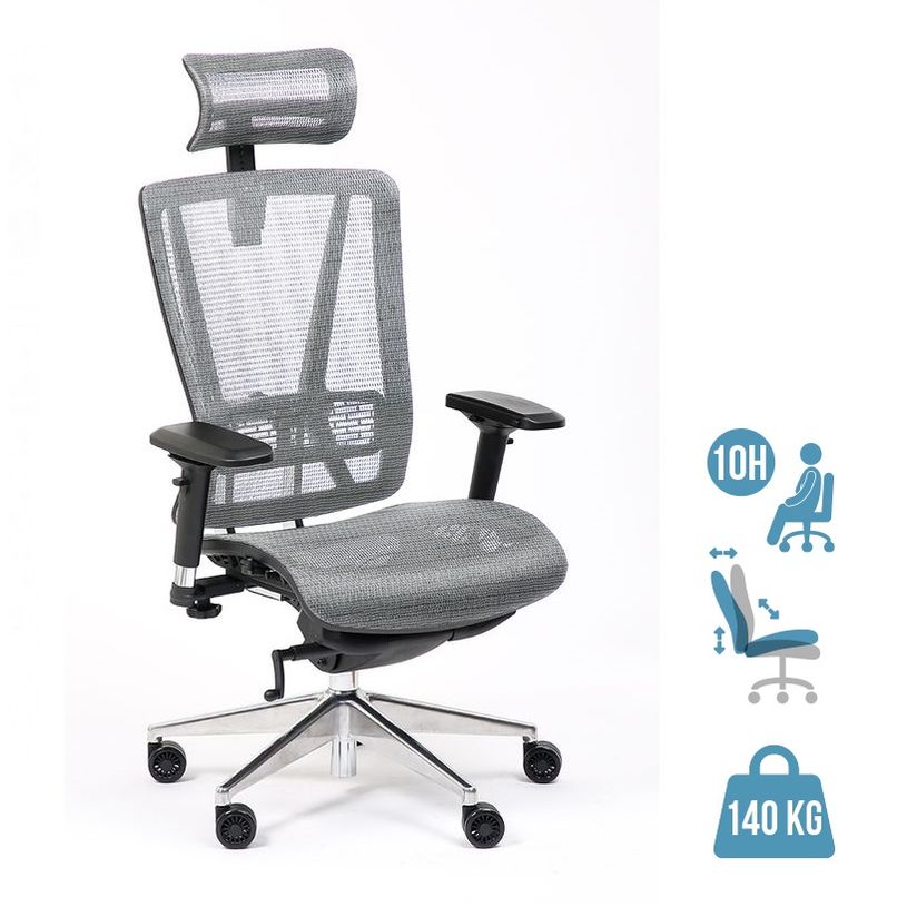 3701338802539-Fauteuil de bureau VASEAT - accoudoirs réglables - appui-tête intégré -  gris-P_405125421_1-0