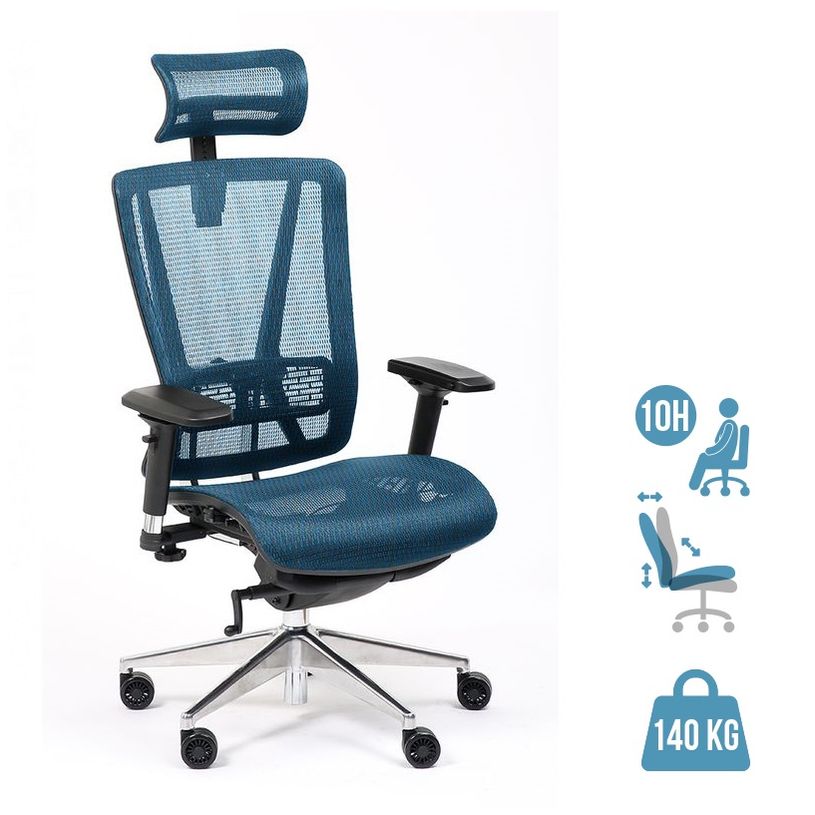 3701338802522-Fauteuil de bureau VASEAT - accoudoirs réglables - appui-tête intégré - bleu-P_405125423_1-0