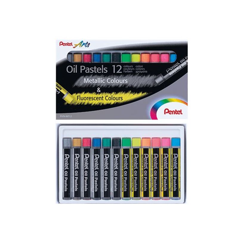 840010402506-Pentel Arts - 12 pastels à l'huile - couleurs fluos et métalliques assorties-P_405127575_1-0