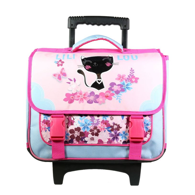 3666311012346-Cartable à roulettes Lililou 38 cm - 2 compartiments - rose - Bagtrotter-P_405128874_1-0