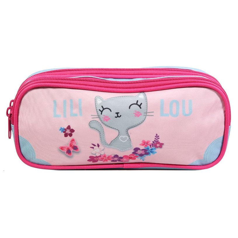 3666311012292-Trousse rectangulaire Lililou - 2 compartiments - rose - Bagtrotter-P_405128879_1-0