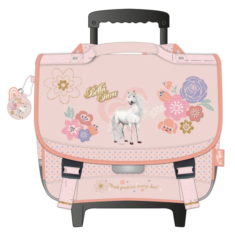3661507524429-Cartable à roulettes Bella Sara Romantic 38 cm - 2 compartiments - rose poudré - Kid'Abo-P_405129135_1-0