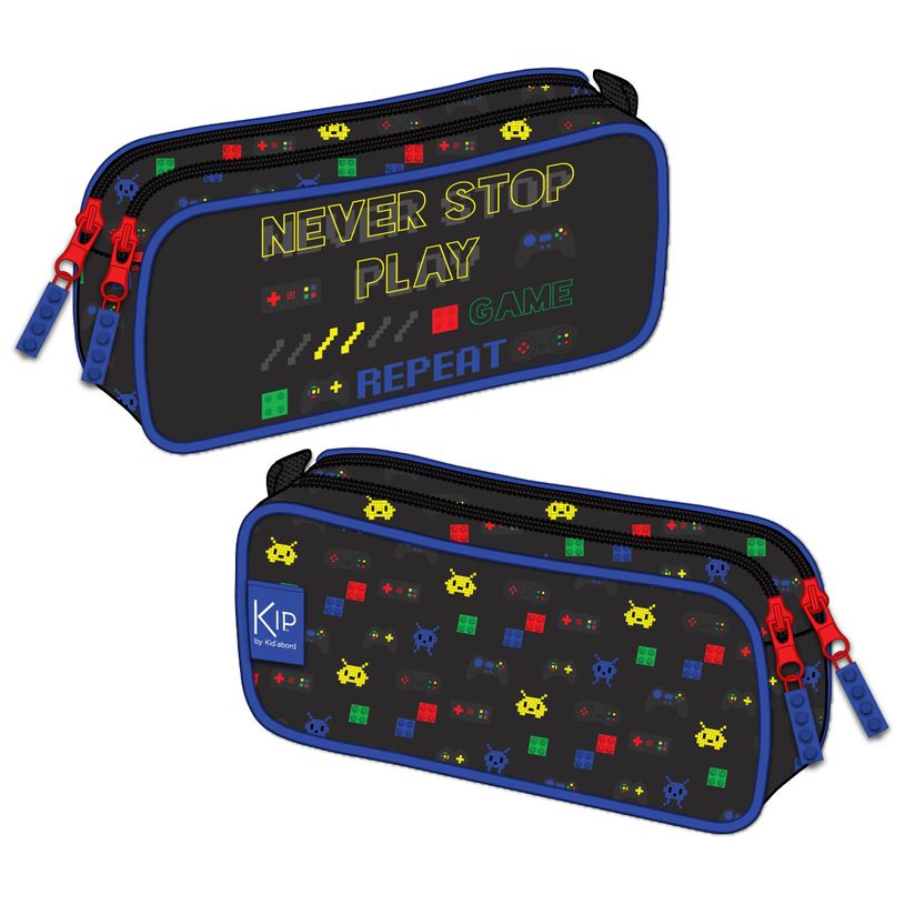 3661507027654-Trousse rectangulaire KIP Game Zone - 2 compartiments - noir - Kid'Abord-P_405129289_1-0