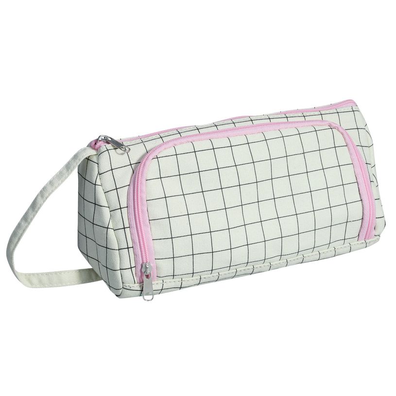 3173742250204- Trousse Walker Canvas grid - 1 compartiment - noir/rose-P_405129380_1-0