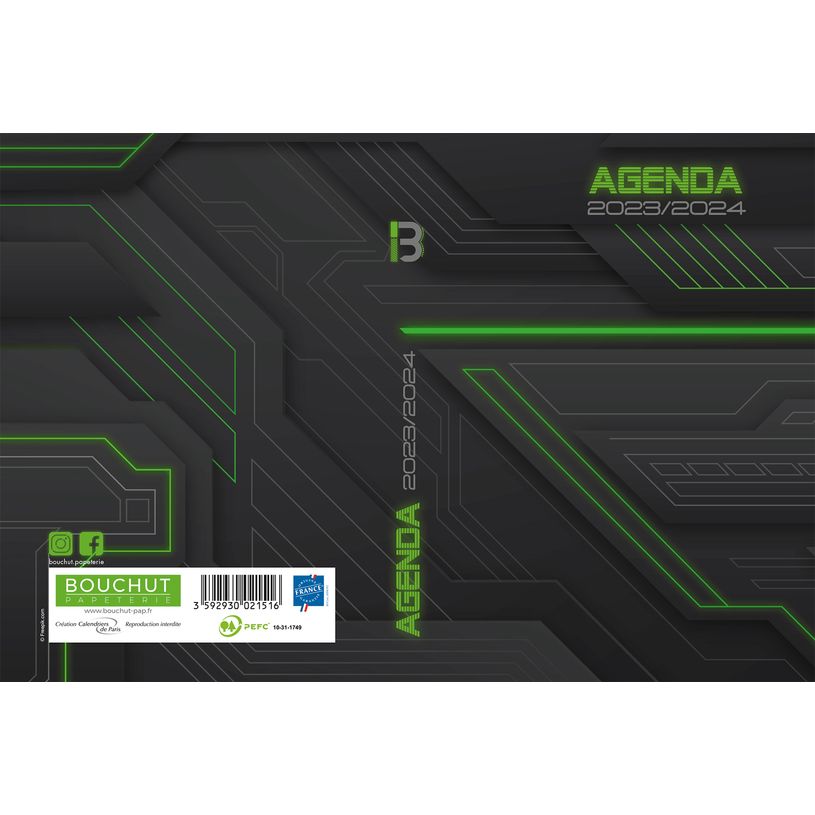 3592930021516-Agenda Techno - 1 jour par page - 12,5 x 17,5 cm - vert - Bouchut-P_405129388_1-0