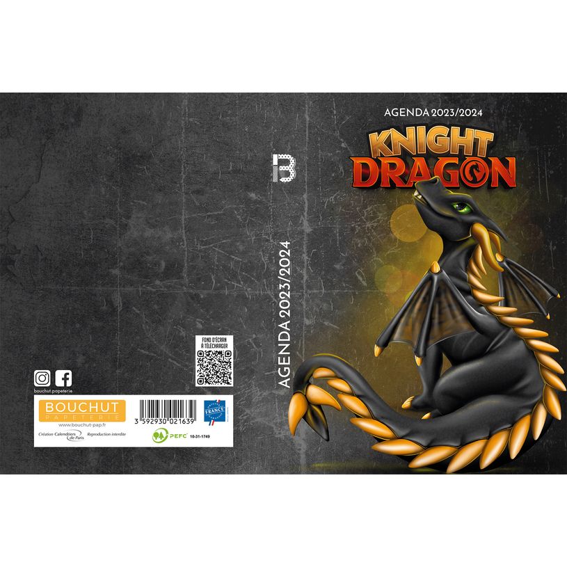 3592930021639-Agenda Dragon Knight - 1 jour par page - 12,5 x 17,5 cm - noir - Bouchut-P_405129397_1-0
