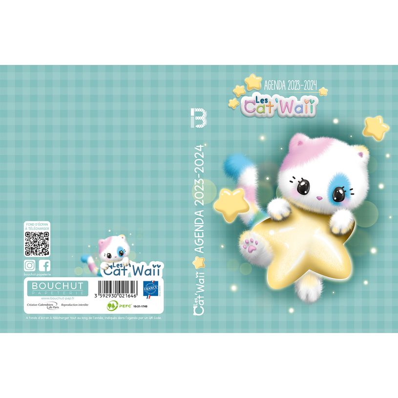 3592930021646-Agenda Cat Waii - 1 jour par page - 12,5 x 17,5 cm - vert - Bouchut-P_405129398_1-0
