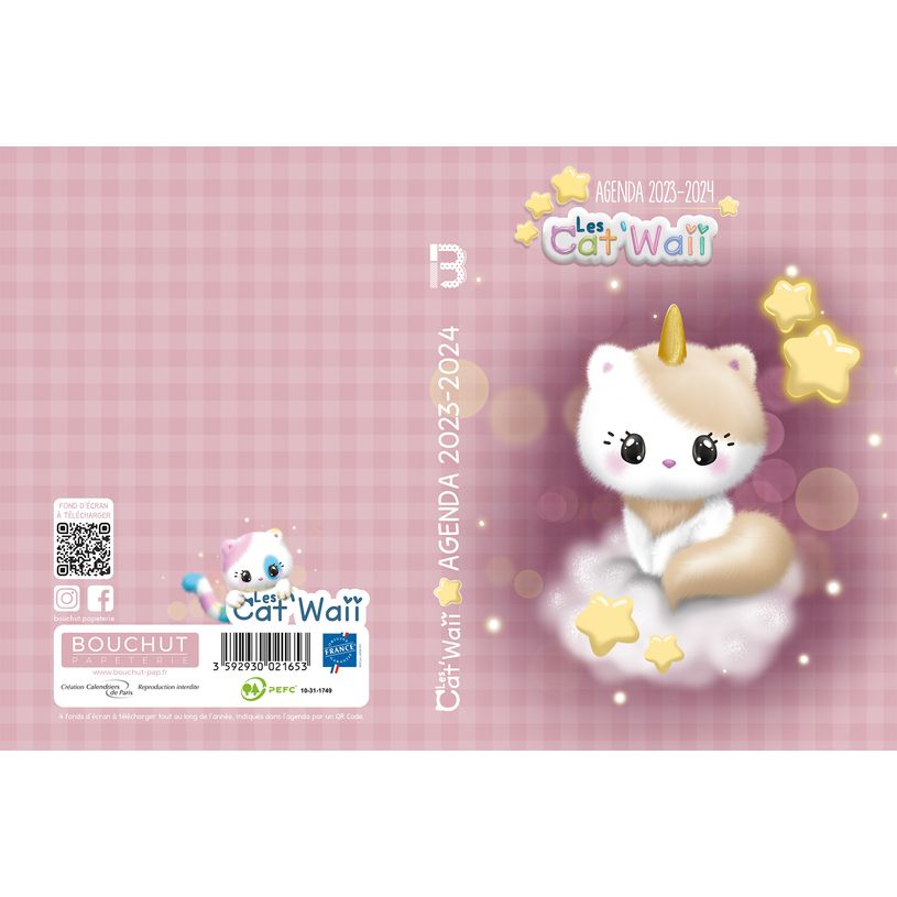 3592930021653-Agenda Cat Waii - 1 jour par page - 12,5 x 17,5 cm - rose - Bouchut-P_405129399_1-0