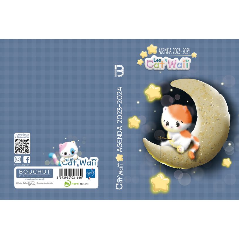 3592930021660-Agenda Cat Waii - 1 jour par page - 12,5 x 17,5 cm - bleu - Bouchut-P_405129400_1-0