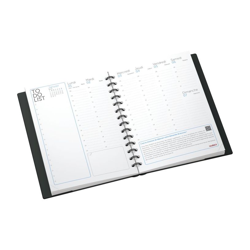 3147280242465-Agenda L'Étudiant Etudes Sup - 1 semaine sur 2 pages - 15 x 21 cm - noir - Hamelin-P_405129651_6-4