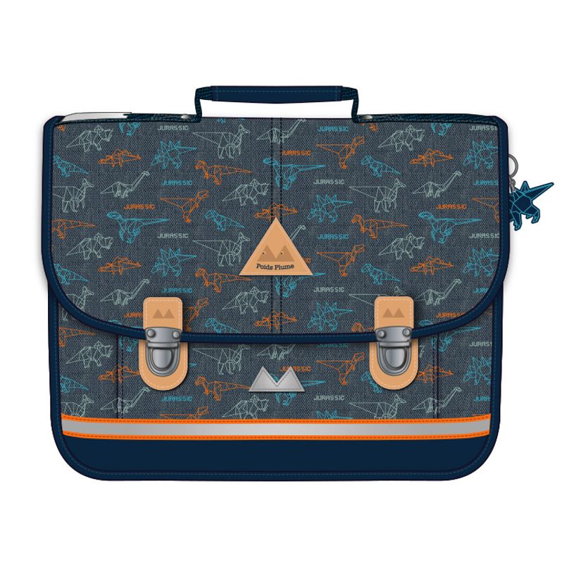 3661507113395-Cartable Poids Plume Jurassic 38 cm - 2 compartiments - gris - Kid'Abord-P_405130134_1-0