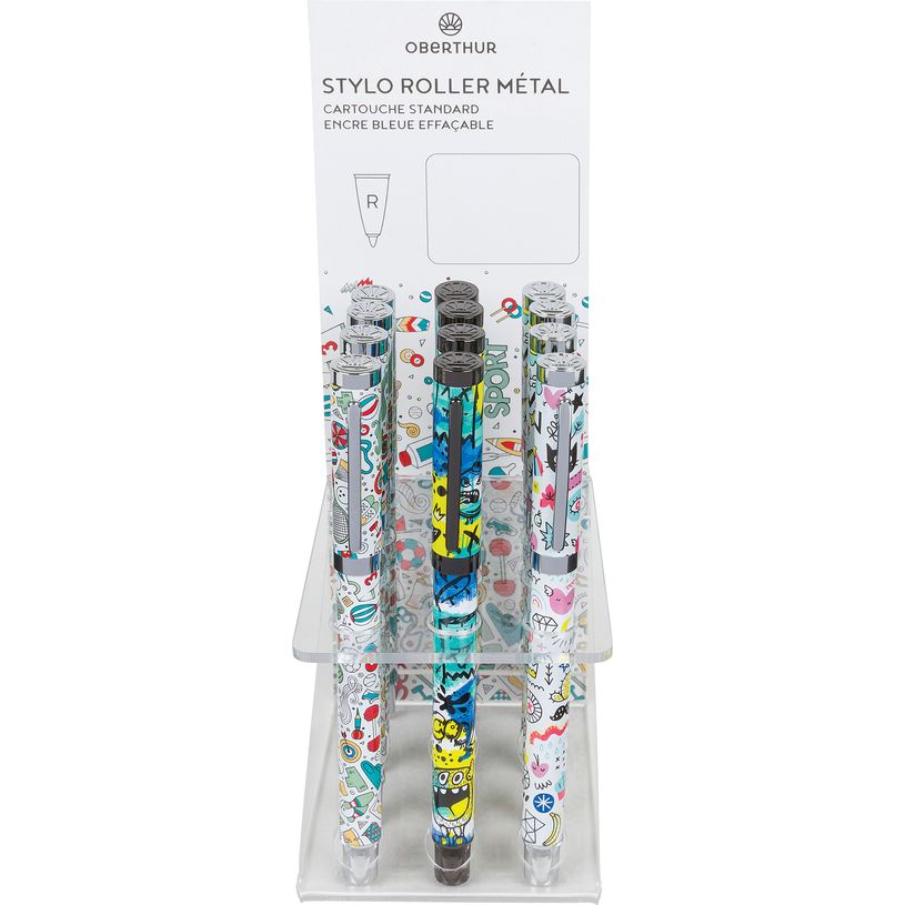 3664447143620-Stylo roller a cartouche Dessin - 3 decors assortis - Oberthur--0