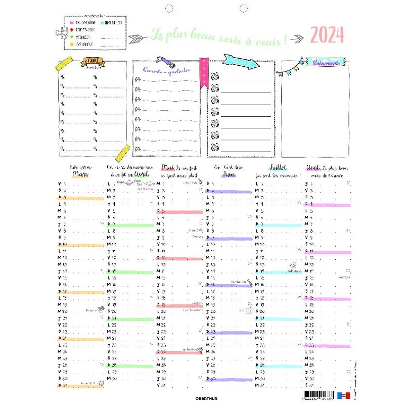 3664447149776-Calendrier Bullet - 6 mois par face - 21 x 27 cm - Oberthur-P_405132141_2-1