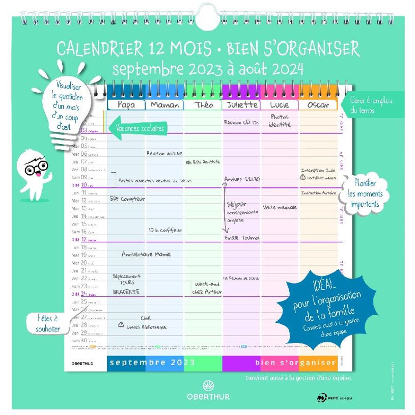 3664447138664-Calendrier mensuel Bien S'organiser - 12 feuilles - 30 x 30 cm - Oberthur-P_405132143_2-0