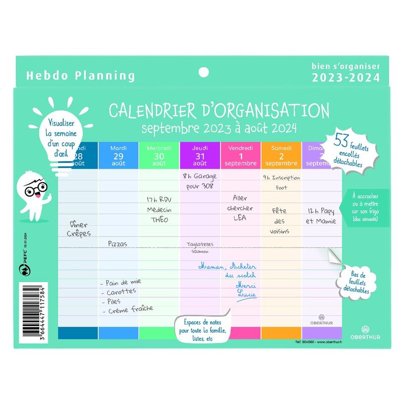 3664447138688-Calendrier Hebdo Planning - 53 feuillets - 18 x 23 cm - Oberthur-P_405132144_1-0
