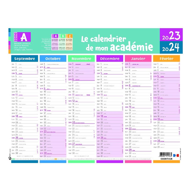3664447149639-Calendrier Mon Academie - 6 mois par face - Zone A - 33,5 x 43 cm - Oberthur-P_405132145_1-0