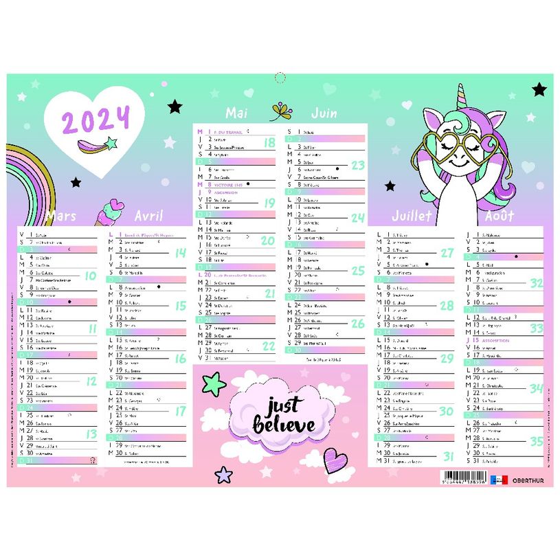 3664447138602-Calendrier Licorne - 7 mois par face - 40,5 x 55 cm - Oberthur-P_405132163_1-0