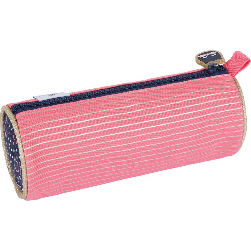 3664447148175-Trousse ronde Chaton - 1 compartiment - corail et marine - Oberthur-P_405132274_2-1