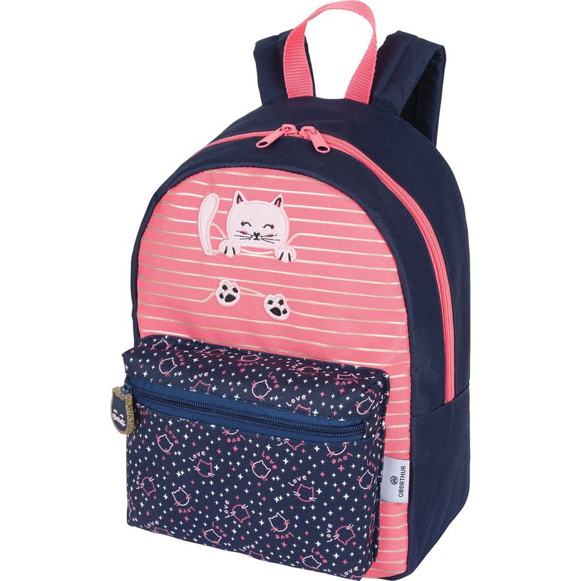 3664447148199-Petit Sac à dos Chaton - 1 compartiment - corail et marine - Oberthur-P_405132276_1-0