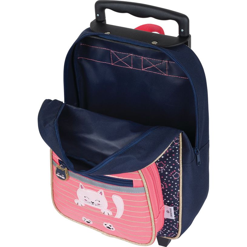 3664447148205-Petit Sac à dos à roulettes Chaton - 1 compartiment - corail et marine - Oberthur-P_405132277_6-5