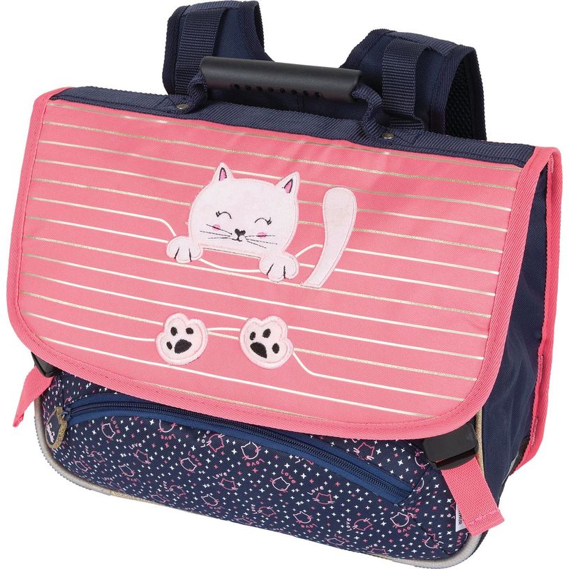 3664447148229-Cartable Chaton - 38 cm - 2 compartiments - corail et marine - Oberthur-P_405132279_1-0
