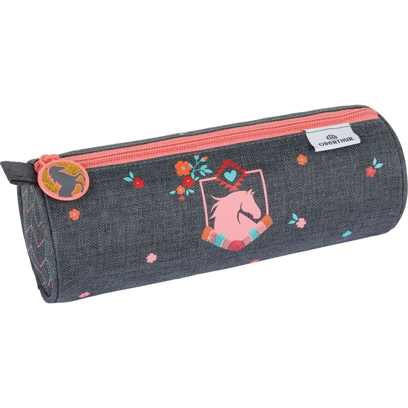 3664447148236-Trousse ronde Cheval - 1 compartiment - gris chine - Oberthur-P_405132296_1-0