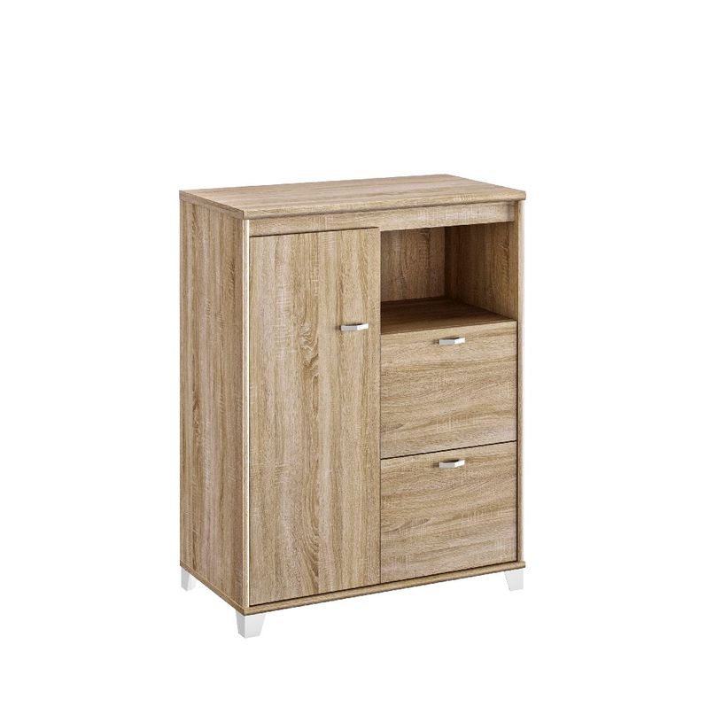 3483601144569-Rangement mi-haut MAMBO - L80 x H112 x P46 - 1 porte / 2 tiroirs - Chêne Sonoma/blanc-P_405132841_1-0