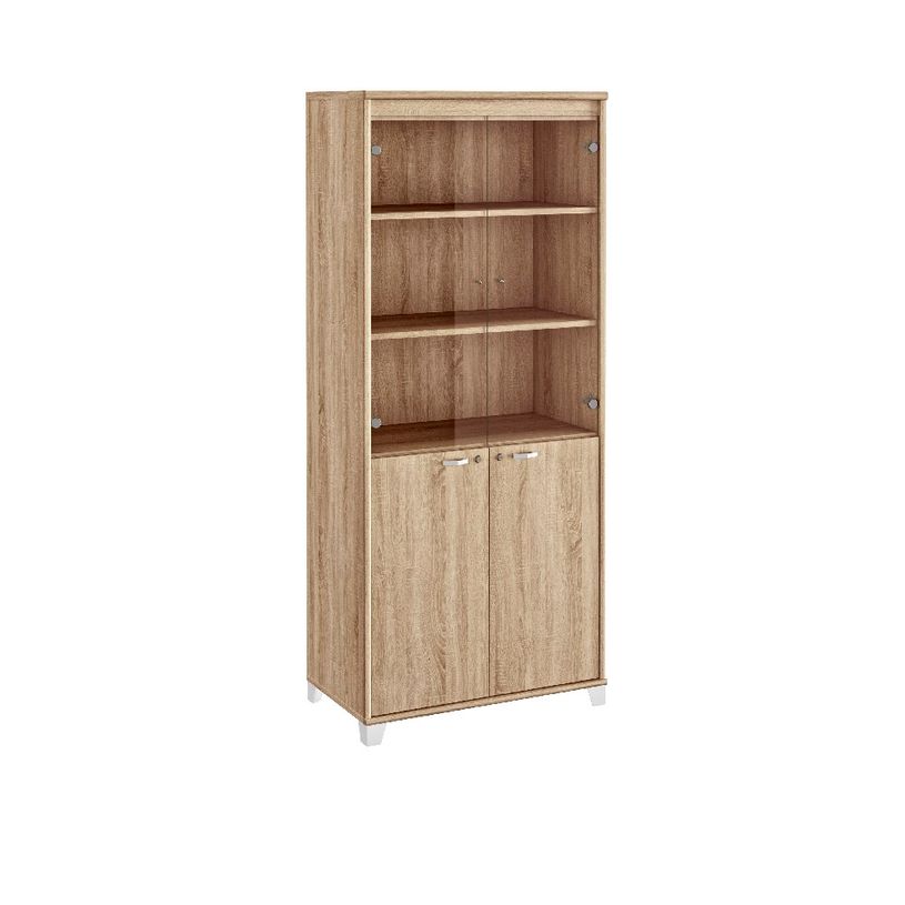 3483601119130-Armoire haute MAMBO - L80 x H187 x P46 - 2 portes vitrées, 2 portes pleines - Chêne Sono-P_405132843_1-0