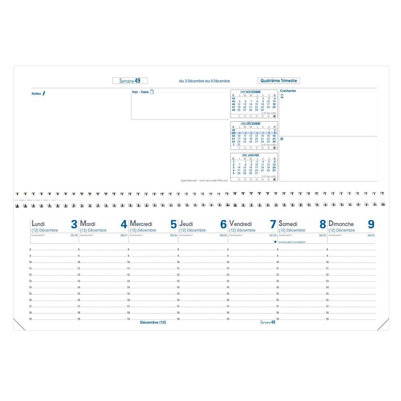3371010482665-Agenda spiralé Impala Agendascop - 1 semaine sur 2 pages - 30 x 10 cm - bleu océan - Quo Vadis--1