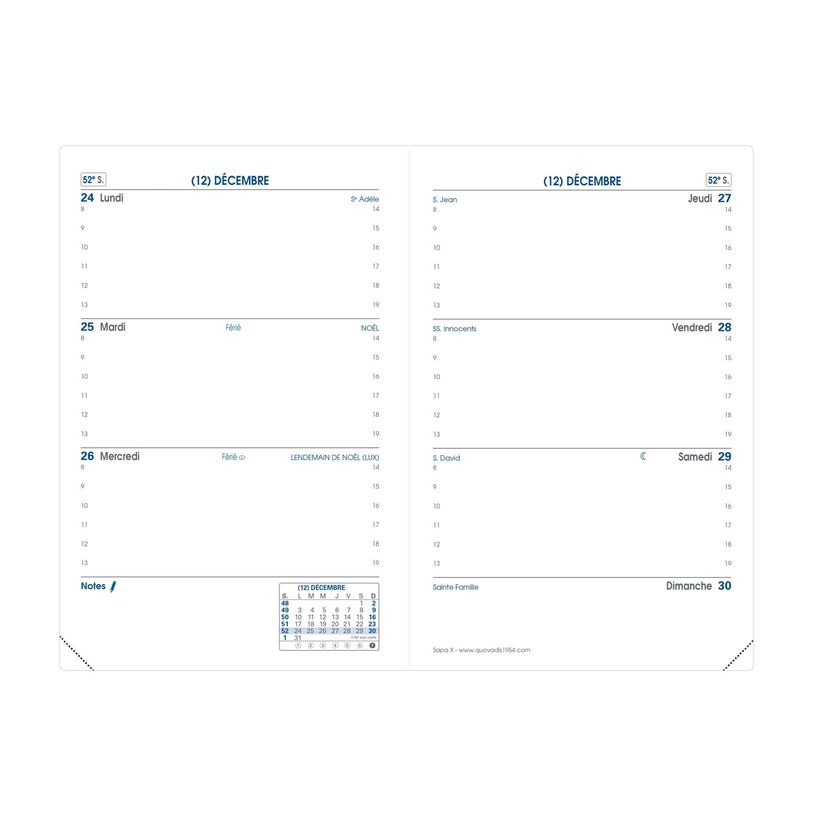 3371010481064-Quo Vadis - Agenda - Sapa X - Semainier Horizontal - Français - Impala - Bleu - 12 mois de janvier à décembre - 10x15 cm - Papier Clairefontaine blanc - Fabri--1