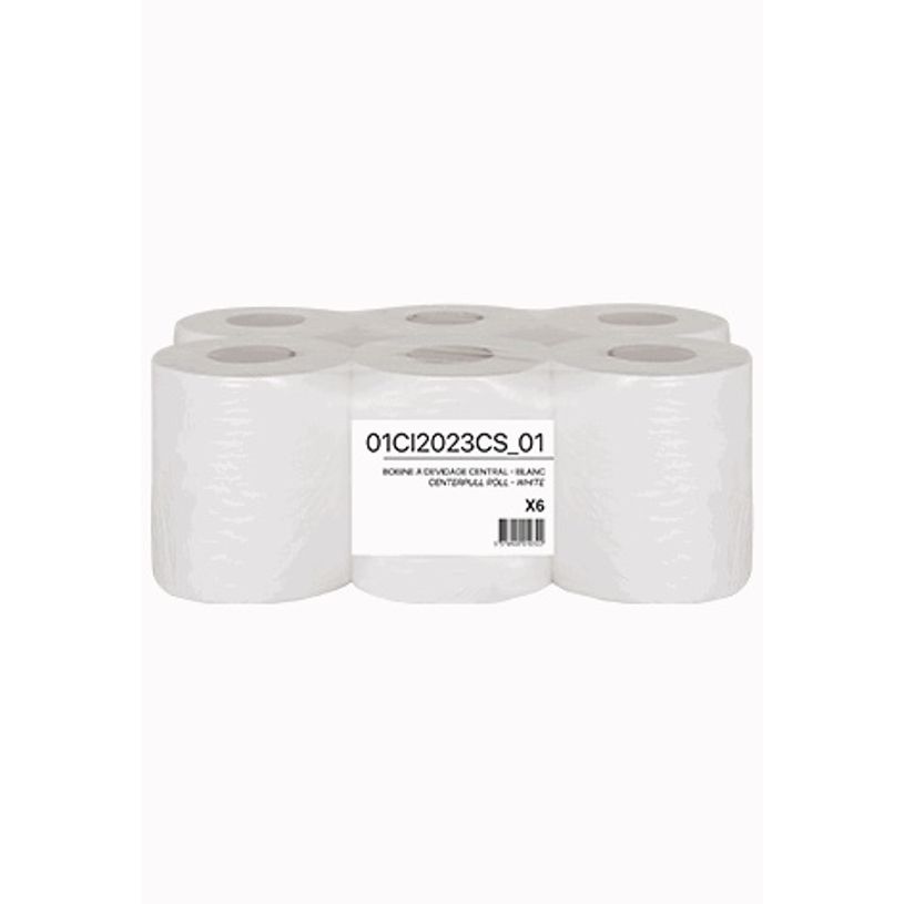 3378920007902-Bobines essuie-mains à dévidage central INOVEO – 6 rouleaux – papier recyclé – blanc--0