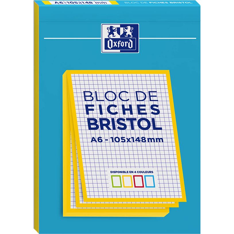 3020120196978-Oxford - Pack de 30 Fiches Bristol - A5 - petits carreaux - non perforé - Bords Jaunes--1