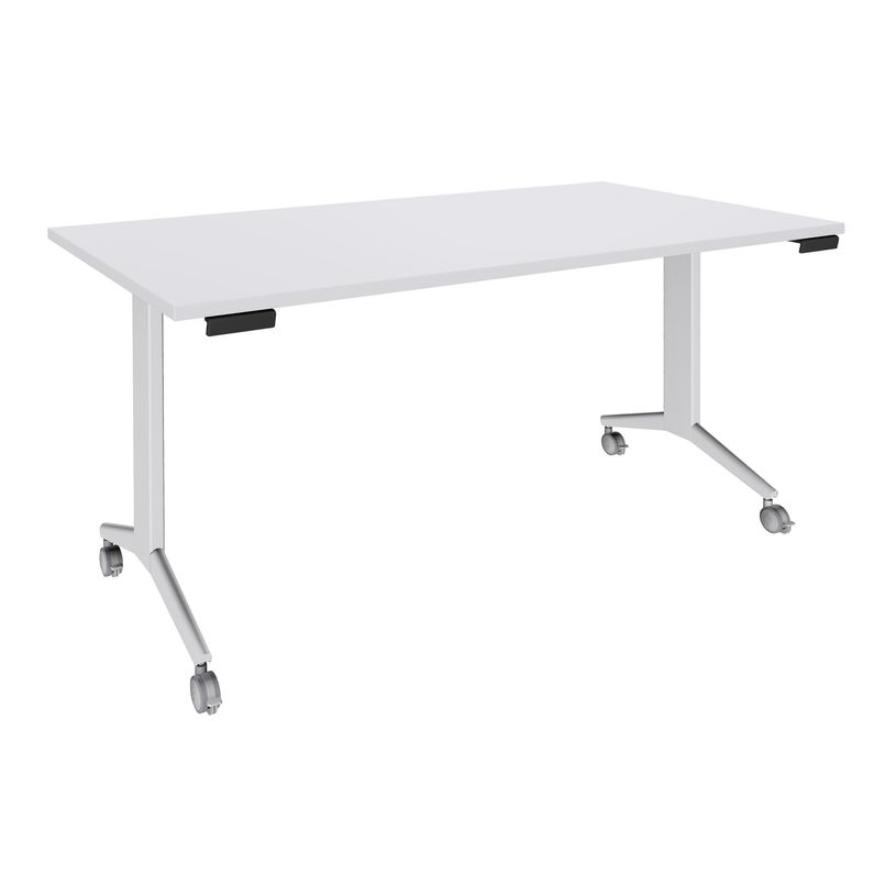 3253310160255-Table de réunion abattantes - L140 x P80 cm - pied blanc - plateau blanc perle-P_405133429_1-0