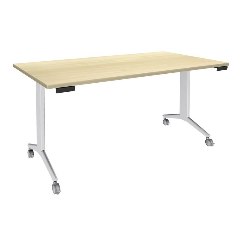 3253310171510-Table de réunion abattantes - L140 x P80 cm - pied blanc - plateau imitation érable-P_405133430_1-0