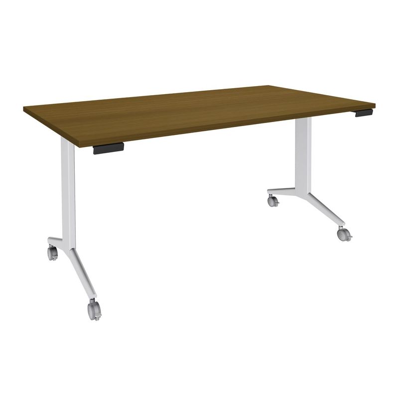 3253310269217-Table de réunion abattantes - L140 x P80 cm - pied blanc - plateau imitation noyer -P_405133432_1-0