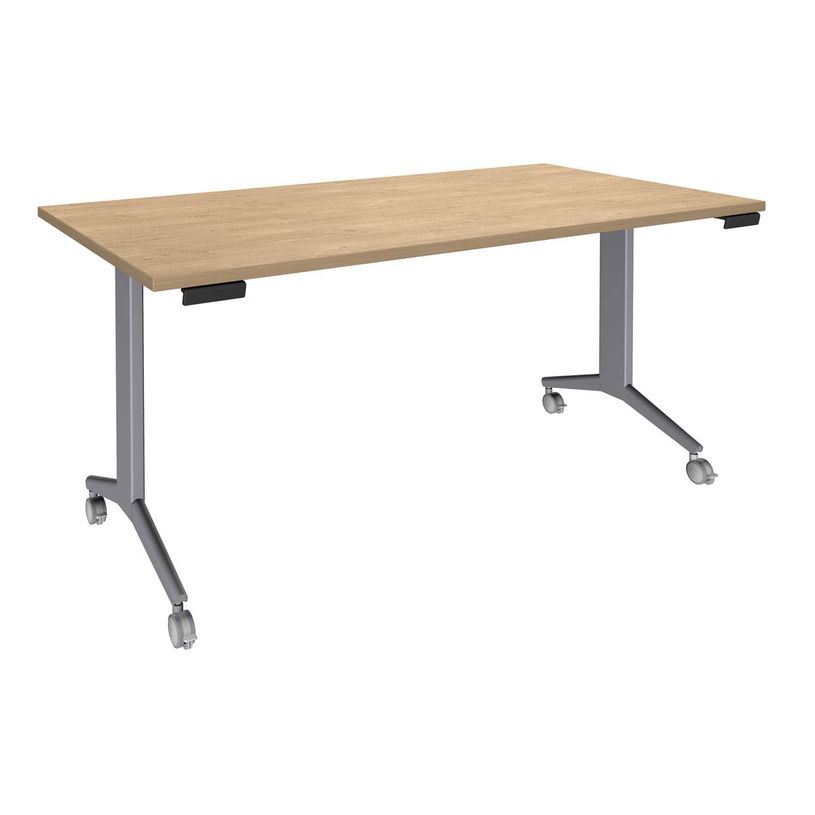 3253310160286-Table de réunion abattantes - L140 x P80 cm - pied alu - plateau imitation chêne clair-P_405133433_1-0